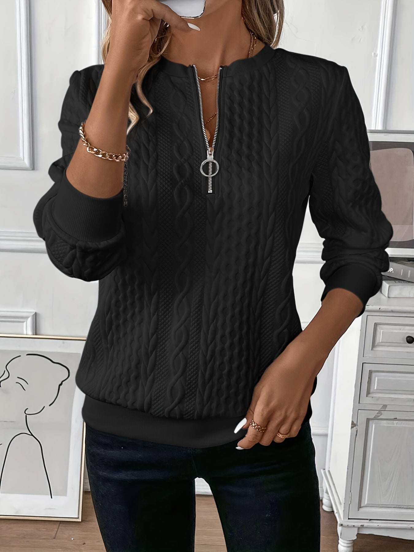 Emma | Zip-Up Cable Knit Sweater